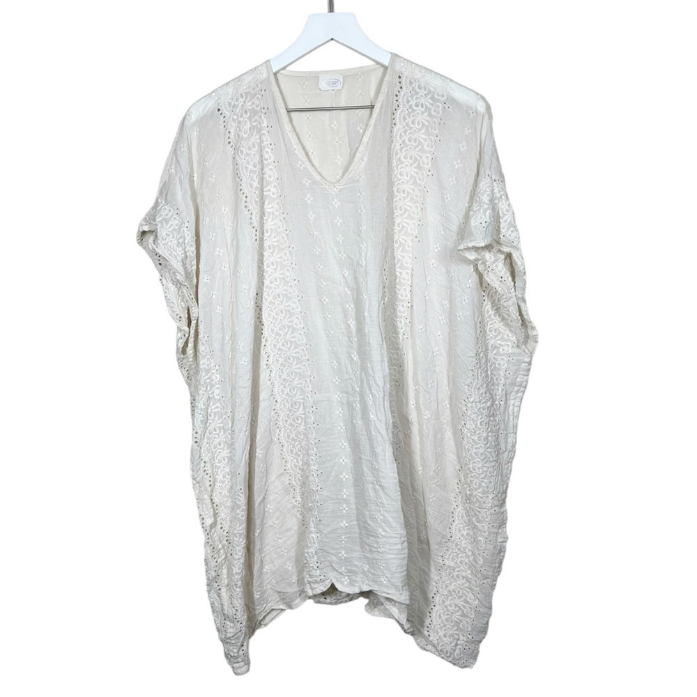 Elizabeth Gillett Anthropologie Womens Cream Boho Embroidered Eyelet Top